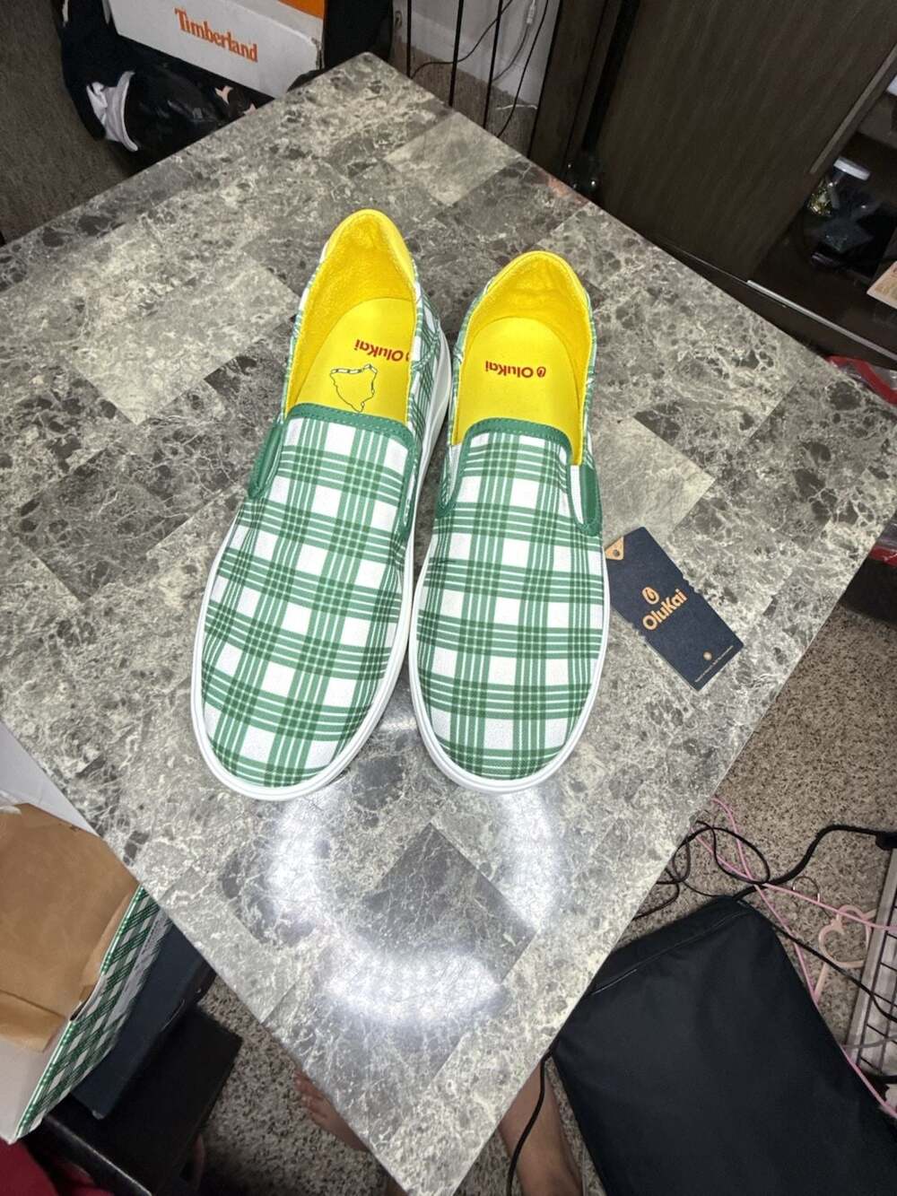 OluKai Wai'alae Slip On Men's Golf Shoes Green Plaid